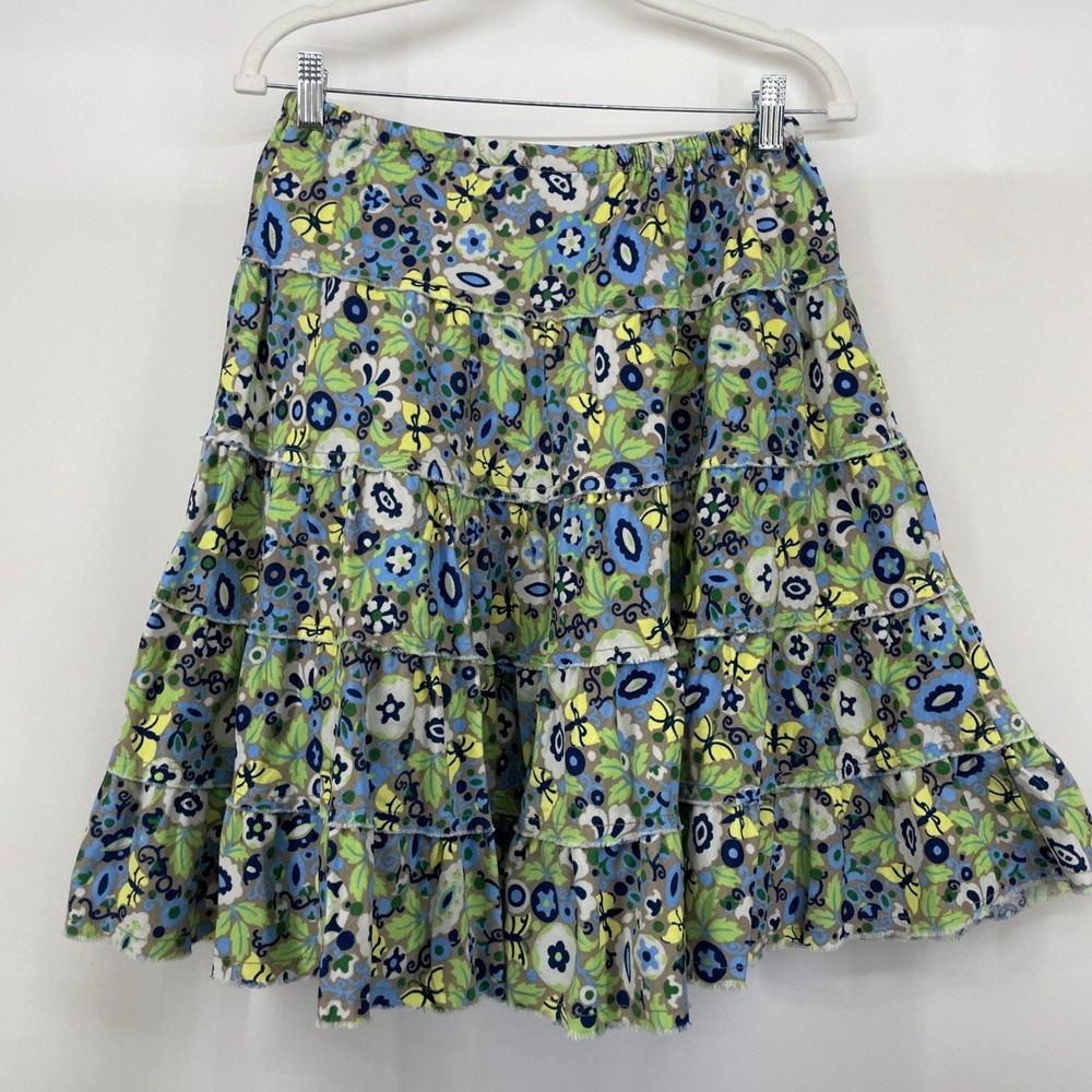 LL Bean Size L / 12‎ Floral Butterfly Corduroy Tiered Ruffle Skirt Blue Green - Picture 6 of 7
